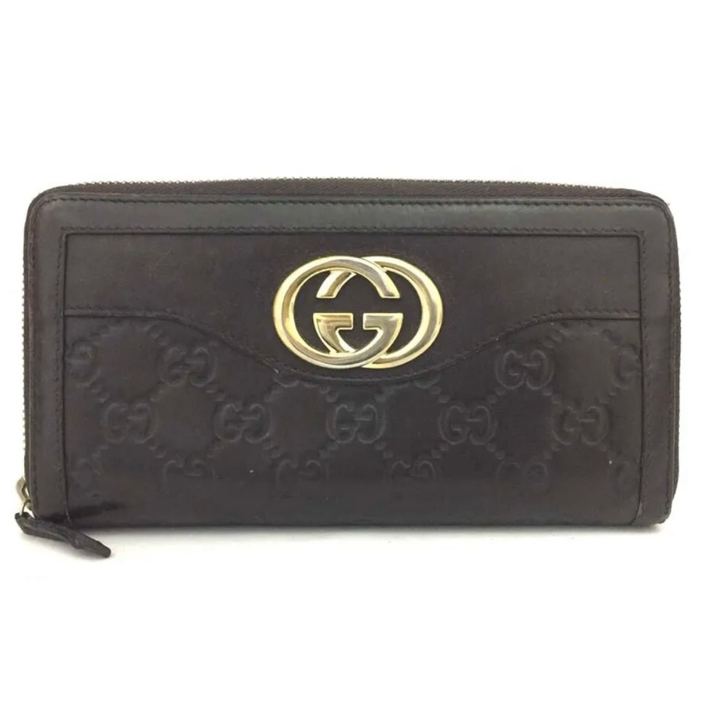 Gucci Guccissima Interlocking G / Leather Zip Long Wallet
